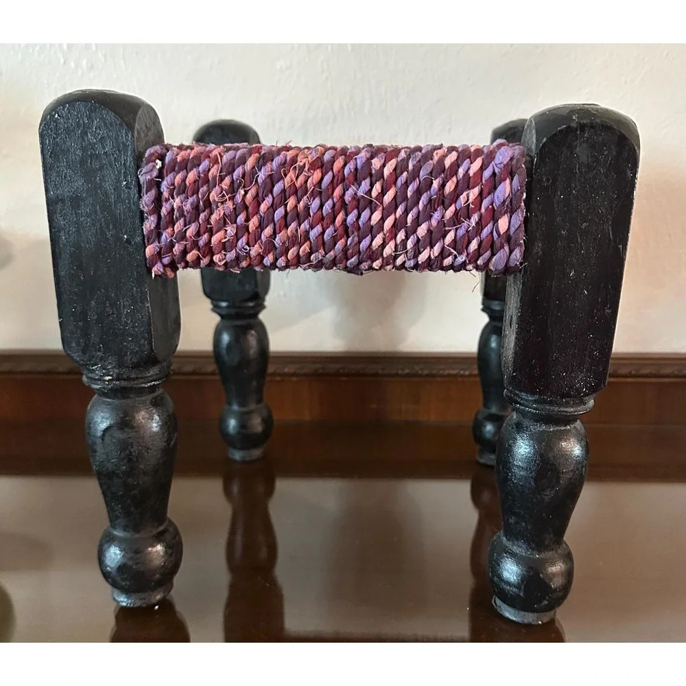 Vintage Pink and Purple Hand Woven Small Low Seat Stool